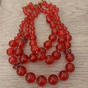 Vintage Kate Spade Multi-strand Lucite Red Bead Nexklace
